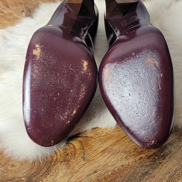 Miu Miu Plum Patent Wood Heel Pumps, Sz EU 38 / US 8 - Picture 10 of 16